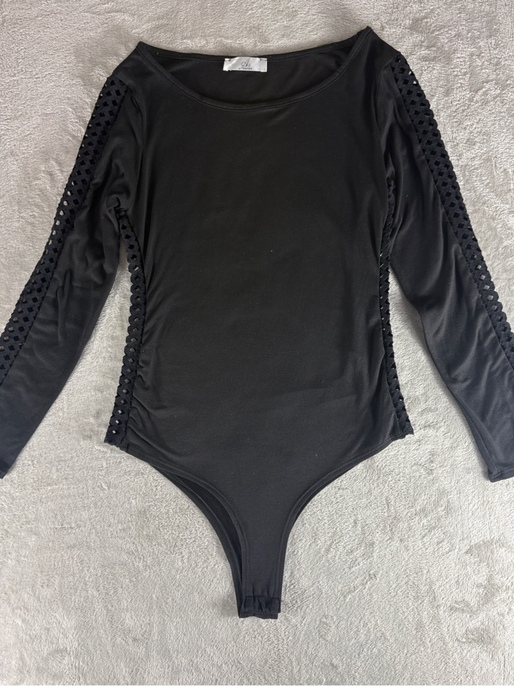 Black Long Sleeve Bodysuit Mesh Sleeve Detail Women's Size Small